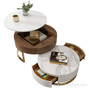 Table basse ronde moderne avec rangement blanc